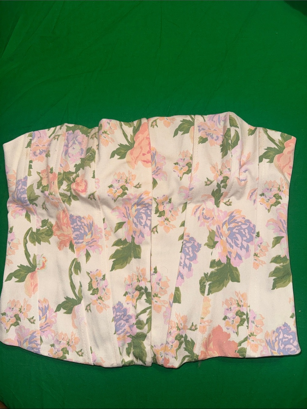 SZ Medium| Women’s Zara Floral Bustier Corset Top in Pastel Pink & Green